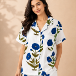 Hand Block Print Cotton Pajama Set: Floral Indian Nightwear