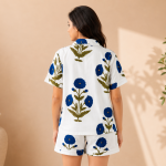 Hand Block Print Cotton Pajama Set: Floral Indian Nightwear