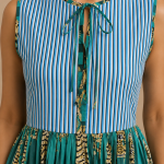 Teal Animal Print Midi Dress for Women | Tie Neck Sleeveless A-Line Dress | Printed Summer Dress
