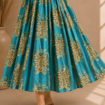 Teal Animal Print Midi Dress for Women | Tie Neck Sleeveless A-Line Dress | Printed Summer Dress