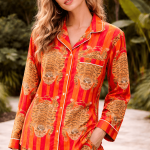 Tiger Printed Women Cotton Pj set, Handmade Cotton Summer Comfart Pajama Set For Women's
