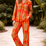Tiger Printed Women Cotton Pj set, Handmade Cotton Summer Comfart Pajama Set For Women's