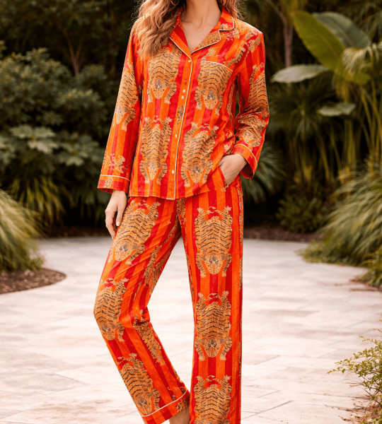 Tiger Printed Women Cotton Pj set, Handmade Cotton Summer Comfart Pajama Set For Women's