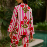 Hand Block Printed Cotton Pajama Set | Ped Striped Floral Nightwear | Boho Loungewear Sleepwear | Womens Handmade Night Suit