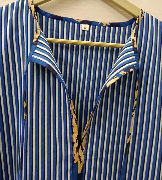 Blue Stripes Tiger Midi Dress: Hand Block Print Indian Cotton Summer Dress