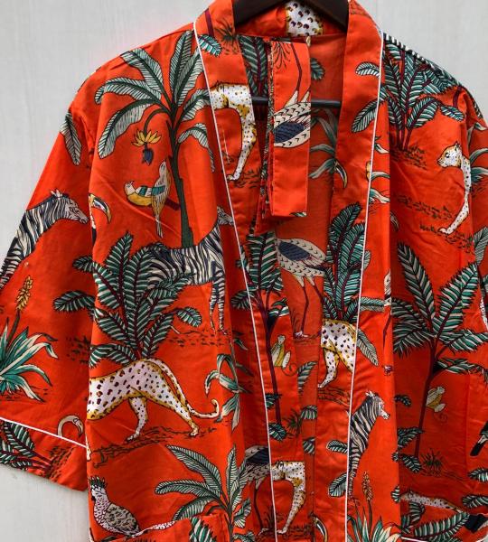 Jungle print Kimono, Handmade Kimono Robe, Indian Soft Cotton Kimono, Japanese Kimono, Long Dressing Gown, Women's Clothing