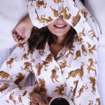 Tiger Print Cotton Pajama Set: Indian Bohemian Sleepwear