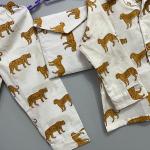 Tiger Print Cotton Pajama Set: Indian Bohemian Sleepwear