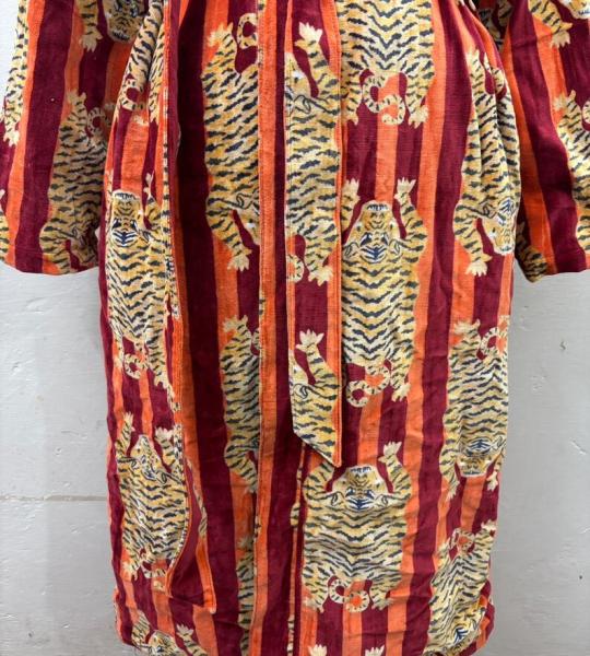 Handmade Green Jungle Print Velvet Kimono Robe: Cotton Bridal Coat