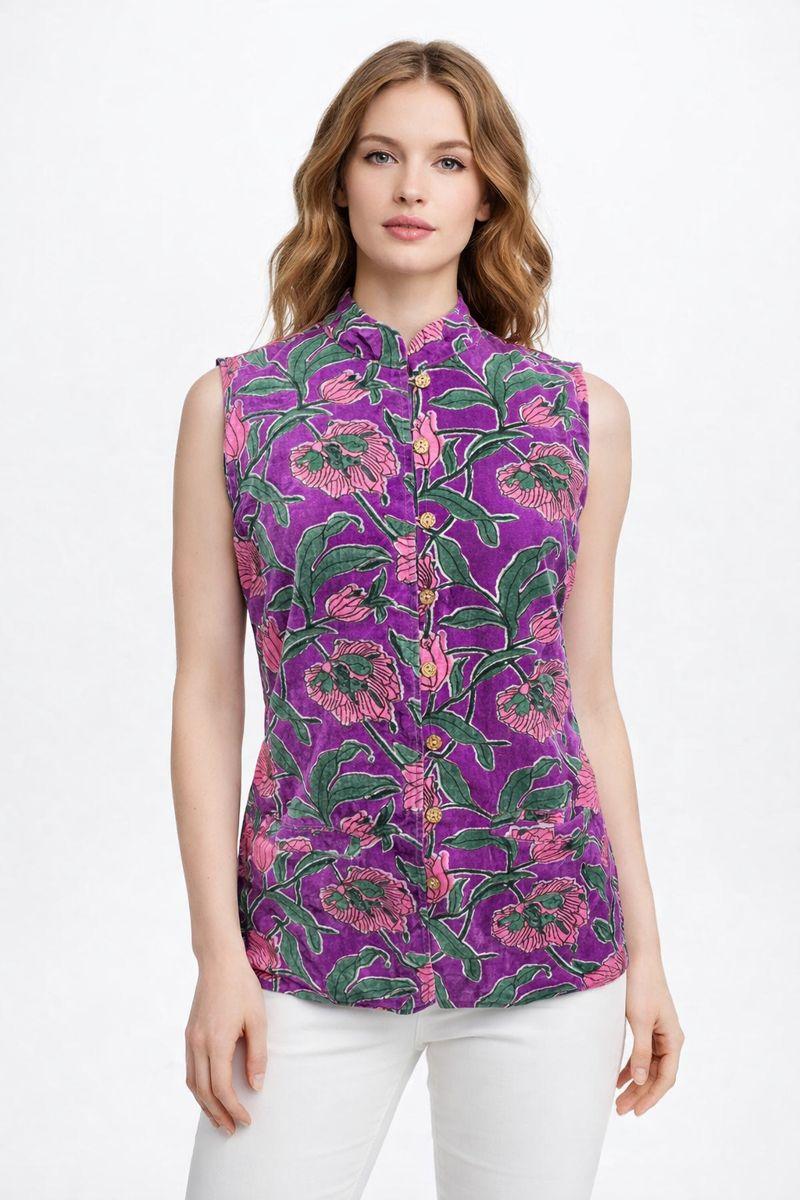 Purple floral Christmas vacation top