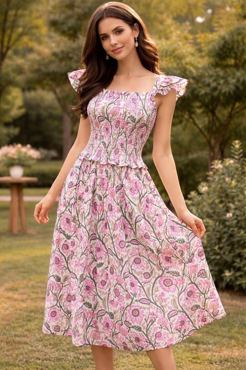 Pink floral Christmas brunch dress