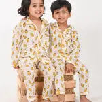 WHITE COLOR HAND BLOCK PRINNTED KIDS COTTON NIGHT SHIRT SET, INDIAN HANDMADE COTTON PJ SET