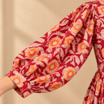 Floral Print Maxi Dress for Women – Boho A-Line Dress with 3/4 Puff Sleeves and Tie-Up Neck