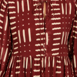 Hand Block Print Boho Midi Dress for Women – 3/4 Sleeve A-Line Dress with Tie-Up Neck