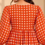 Red Gingham Check Midi Dress for Women, Long Sleeve Cotton Look Smock Dress, Square Print Boho Casual Outfit with Pockets