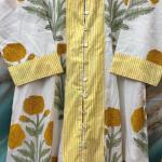 Yellow & White Floral Embroidered Long Dress for Women, Indian Printed Cotton Summer Maxi Dress