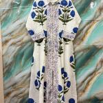 Hand Block Floral Printed Women Cotton Dress, Indian Handmade Cotton Long Dress