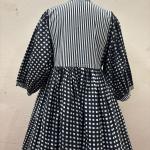 Hand Block Printed Cotton Maxi Dress | Black & White Checkered Long Dress | Vintage Style Striped Bodice Cotton Dress | Boho Midi Dress for Women
