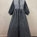 Hand Block Printed Cotton Maxi Dress | Black & White Checkered Long Dress | Vintage Style Striped Bodice Cotton Dress | Boho Midi Dress for Women