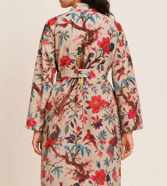 Handmade Green Jungle Print Velvet Kimono Robe: Cotton Bridal Coat