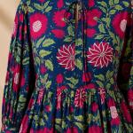 Women's Navy Blue Floral Print Peplum Top with Tie Neck & 3/4 Sleeves