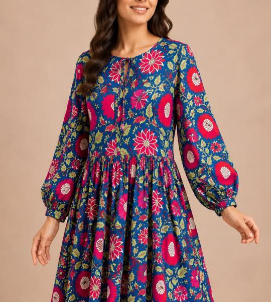 Floral Print Short Women's Maxi Dress, Handmade Summer Dress