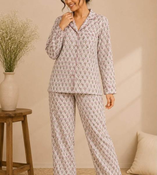 Floral Printed Women Cotton Pj set, Handmade Cotton Summer Comfart Pajama Set