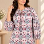 Women’s Floral Printed Top | Round Neck Balloon Sleeve Blouse | Casual Boho Tunic Top