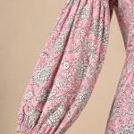 Pink Floral Printed Top for Women | Puff Sleeve Blouse with Tie Neck | Elegant Casual & Office Wear Top