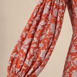 Rust Orange Floral Printed Top for Women | Tie Neck Puff Sleeve Blouse | Casual & Office Wear