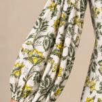 Green & Yellow Floral Printed Top for Women | Tie Neck Puff Sleeve Blouse | Casual & Office Wear