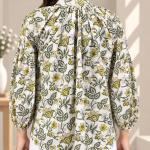 Green & Yellow Floral Printed Top for Women | Tie Neck Puff Sleeve Blouse | Casual & Office Wear