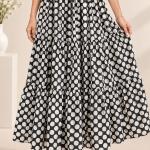 Black & White Polka Dot Maxi Skirt for Women | Tiered Flared Long Skirt | Casual & Vacation Wear