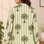 Women’s Green Striped Palm Print Cotton Pajama Set