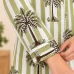 Women’s Green Striped Palm Print Cotton Pajama Set