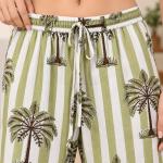 Women’s Green Striped Palm Print Cotton Pajama Set