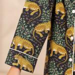 Women's Leopard Print Pajama Set – Black and Gold Button-Down Long Sleeve Sleepwear