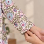 Floral Print Pajama Set for Women – Pink & Blue Button-Down Sleepwear with Matching Pants