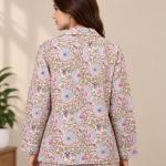 Floral Print Pajama Set for Women – Pink & Blue Button-Down Sleepwear with Matching Pants