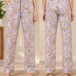 Floral Print Pajama Set for Women – Pink & Blue Button-Down Sleepwear with Matching Pants