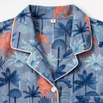 Elephant Print Pajama Set for Women – Blue Botanical Button-Down Sleepwear Shirt