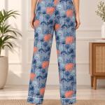 Elephant Print Pajama Set for Women – Blue Botanical Button-Down Sleepwear Shirt