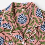 Pink Floral Pajama Set for Women – Blue Botanical Print Button-Down Sleepwear with Matching Pants