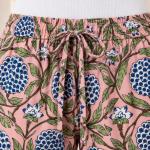 Pink Floral Pajama Set for Women – Blue Botanical Print Button-Down Sleepwear with Matching Pants